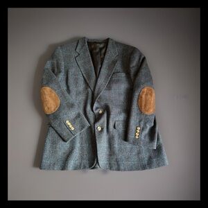 Austin Reed London Tweed Blazer Sport Coat Plaid Suede Elbow Patch Wool